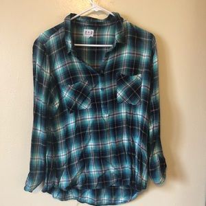 Stitch fix 0+0 green and blue flannel